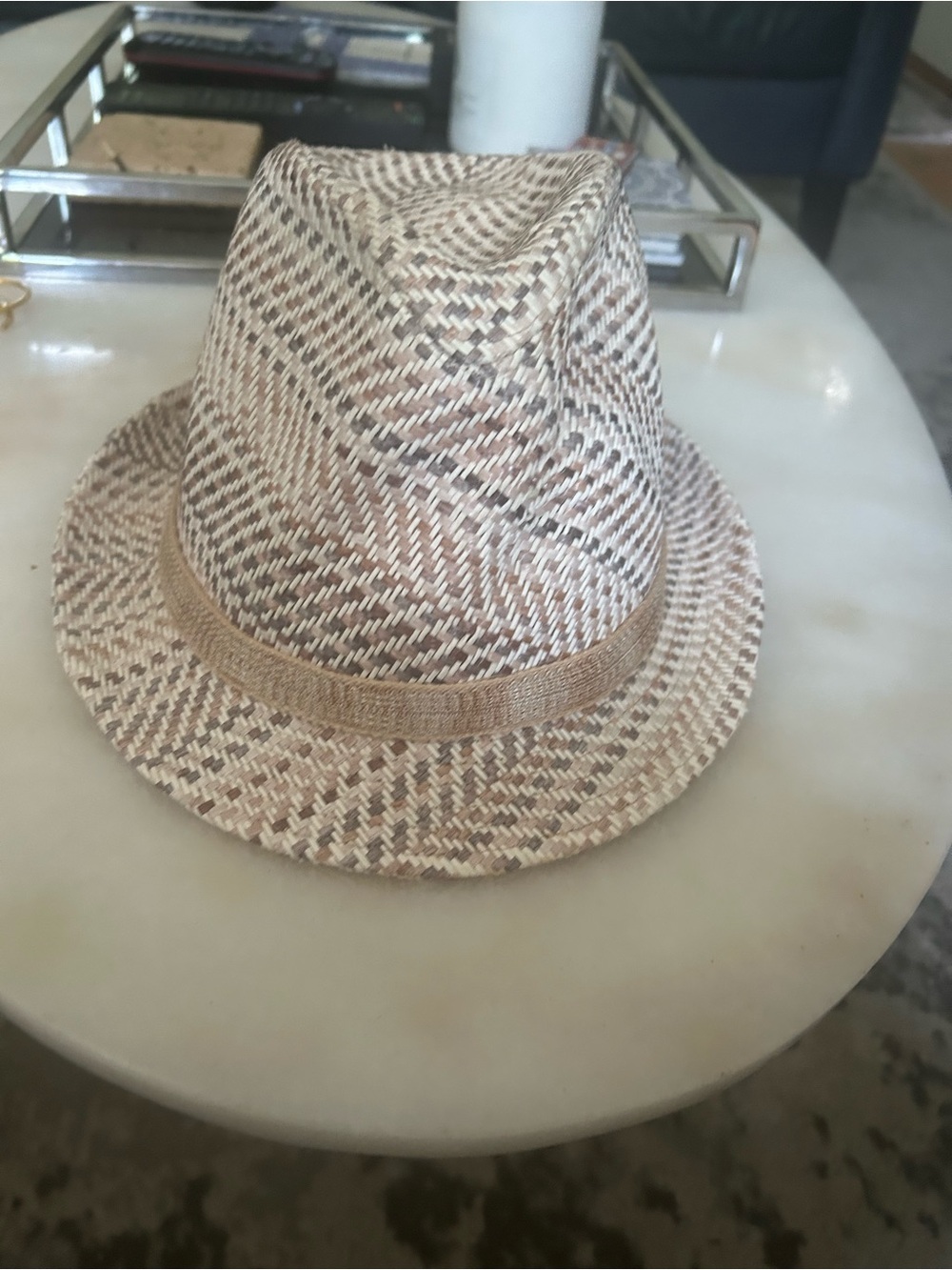 Missoni beige and brown woven straw trilby hat